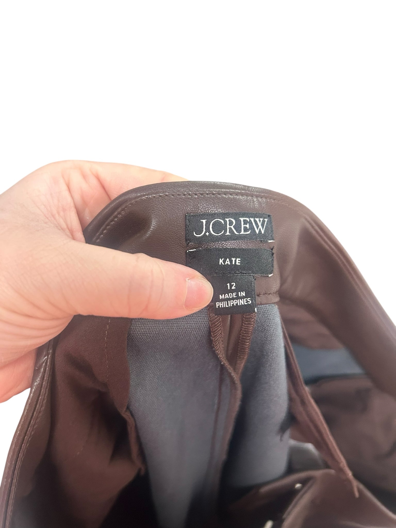 JCREW KATE FAUX LEATHER STRAIGHT LEG CHOCOLATE BROWN PANTS SIZE 12