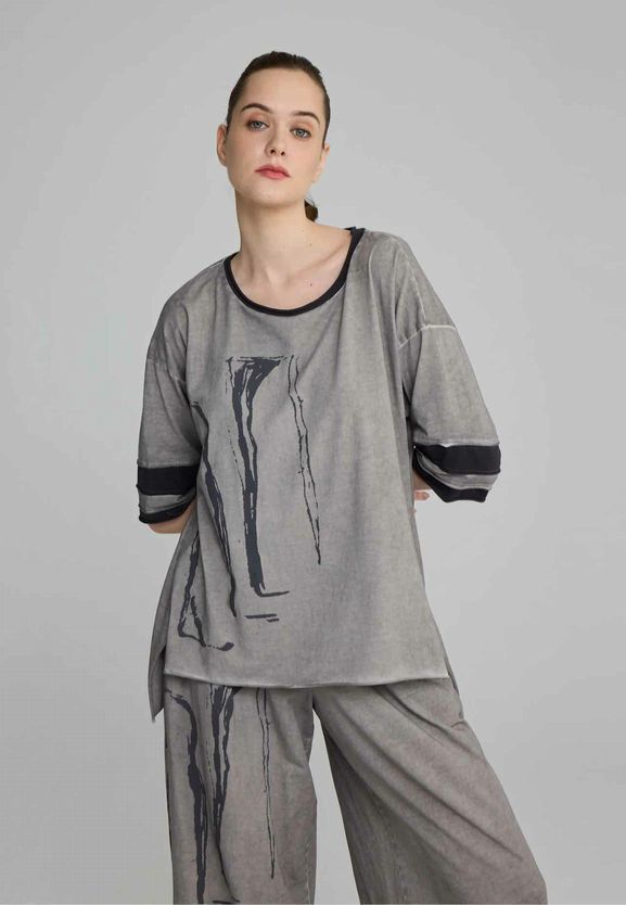 LUUKAA SS PRINT TUNIC ASYMMETRICAL HEM SIZE: S