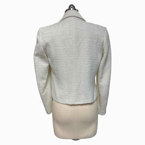 ZARA NEW! DOUBLE BREASTED TWEED CROP IVORY BLAZER SIZE S