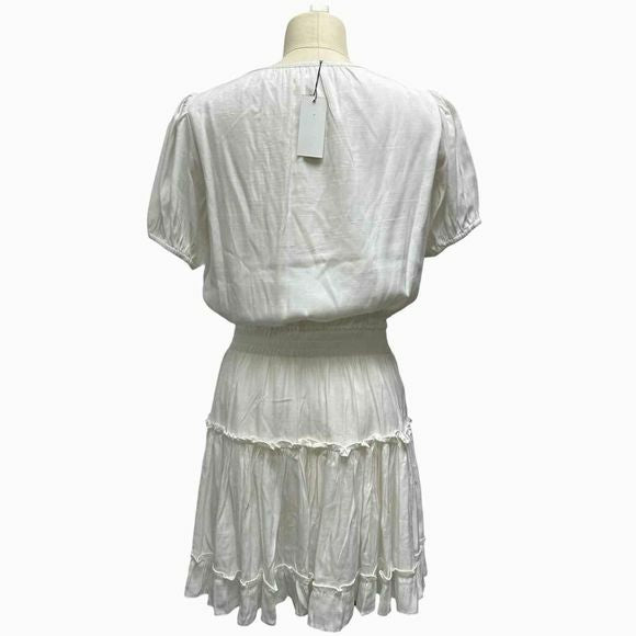 SUGARLIPS NWT! VATICA SHORT SLEEVE SMOCKED WHITE MINI DRESS SIZE M