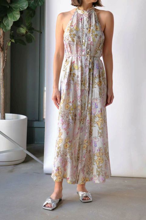 RAQUEL ALLEGRA HALTER MIDI DRESS GARDEN PRINT SIZE: 00