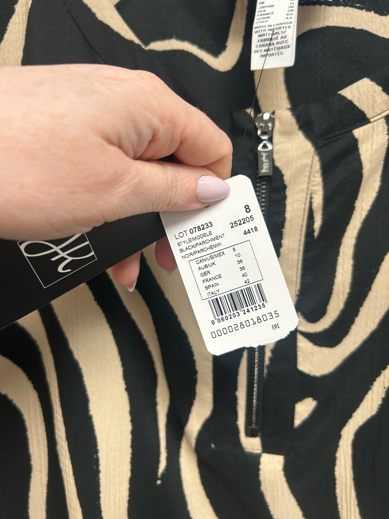 JOSEPH RIBKOFF BLACK PARCHMENT SEERSUCKER ABSTRACT PRINT A LINE DRESS SIZE 8