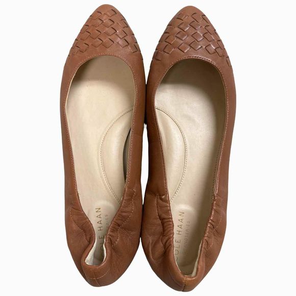 COLE HAAN CARINA LEATHER WOVEN TOE BALLET BROWN FLAT SIZE 8