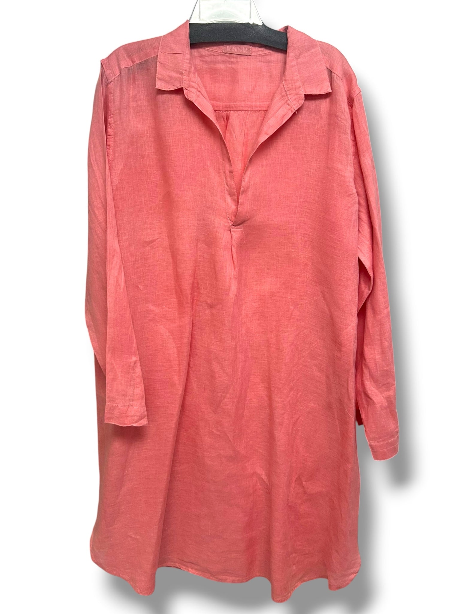 CP SHADES LINEN SPLIT NECK SALMON PINK SHIRT DRESS SIZE LARGE
