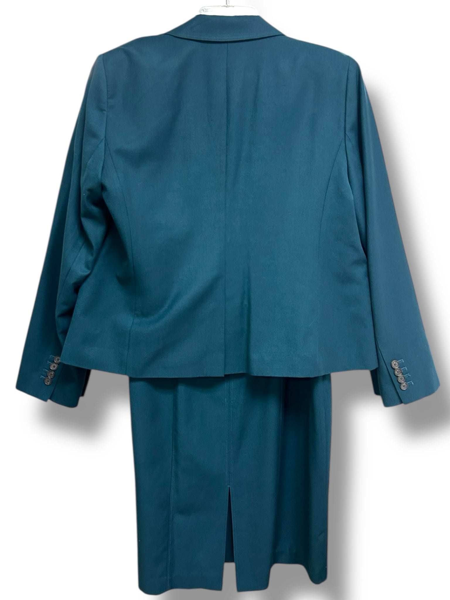 ANN TAYLOR SHEATH BELTED SUIT DRESS & BLAZER SET IN OMINOUS TEAL SIZE 12