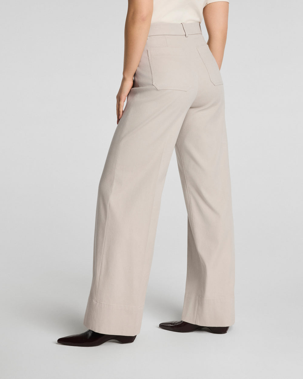 SPANX HIGH RISE WIDE LEG STRETCH BONE IVORY PANTS SIZE LARGE