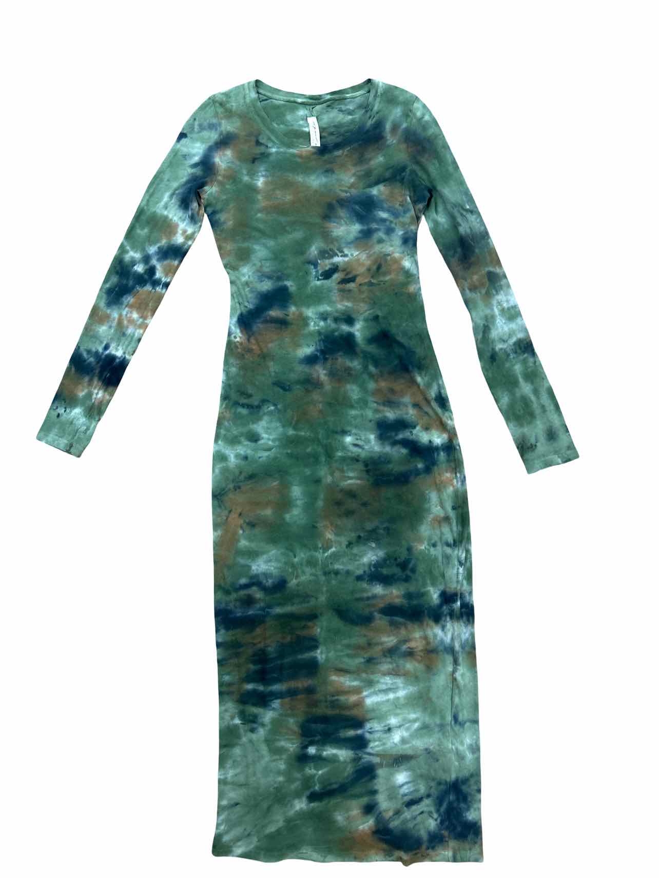 RAQUEL ALLEGRA FITTED LONG SLEEVE LAYERING DRESS IN ARMY CAMO TYE DYE SIZE: 0