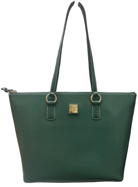 DOONEY & BOURKE DARK GREEN WREN SAFFIANO ZIP TOP TOTE