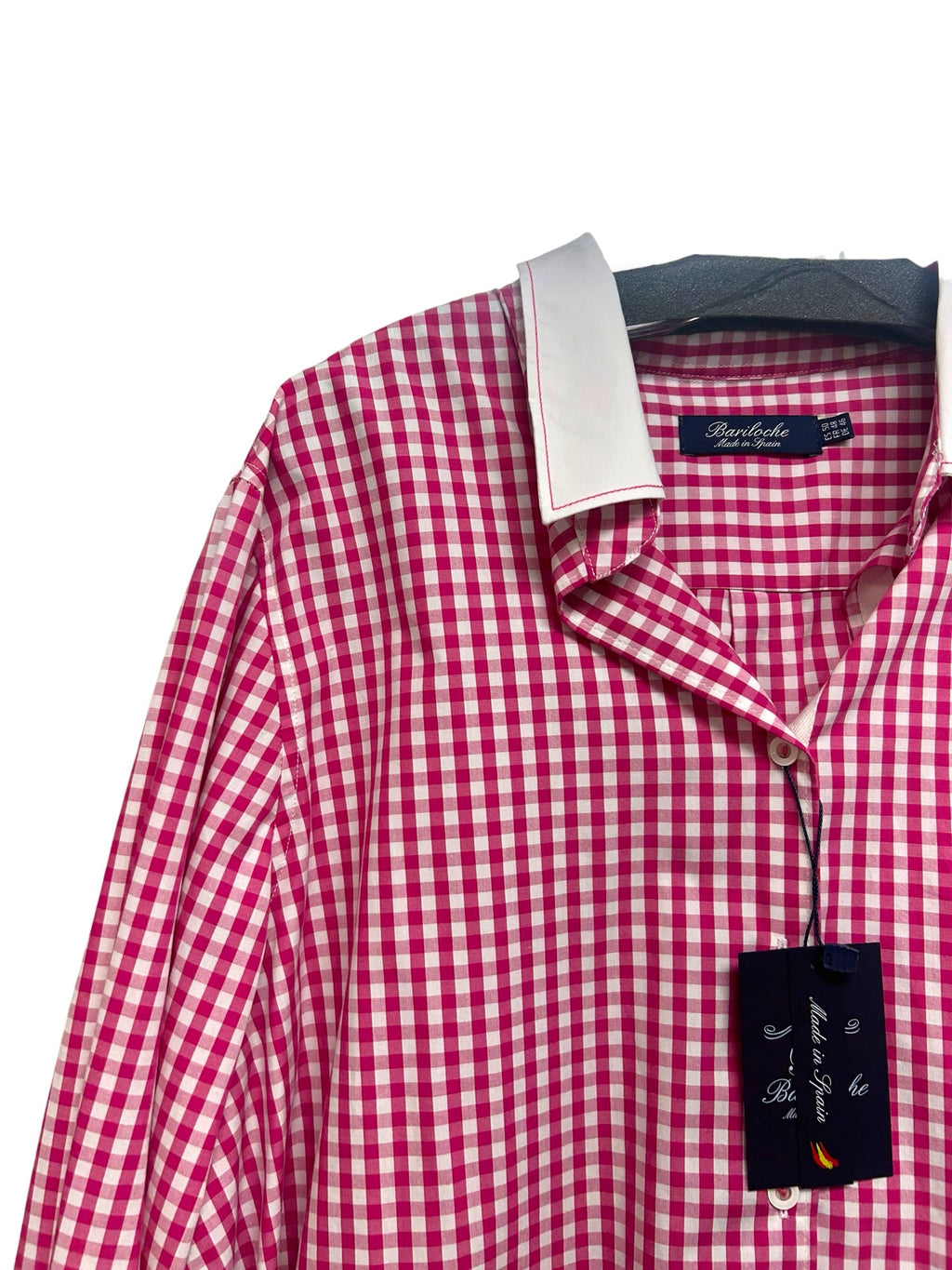 NWT BARILOCHE FIONA PINK GINGHAM COLLARED BUTTON DOWN TOP SIZE XL