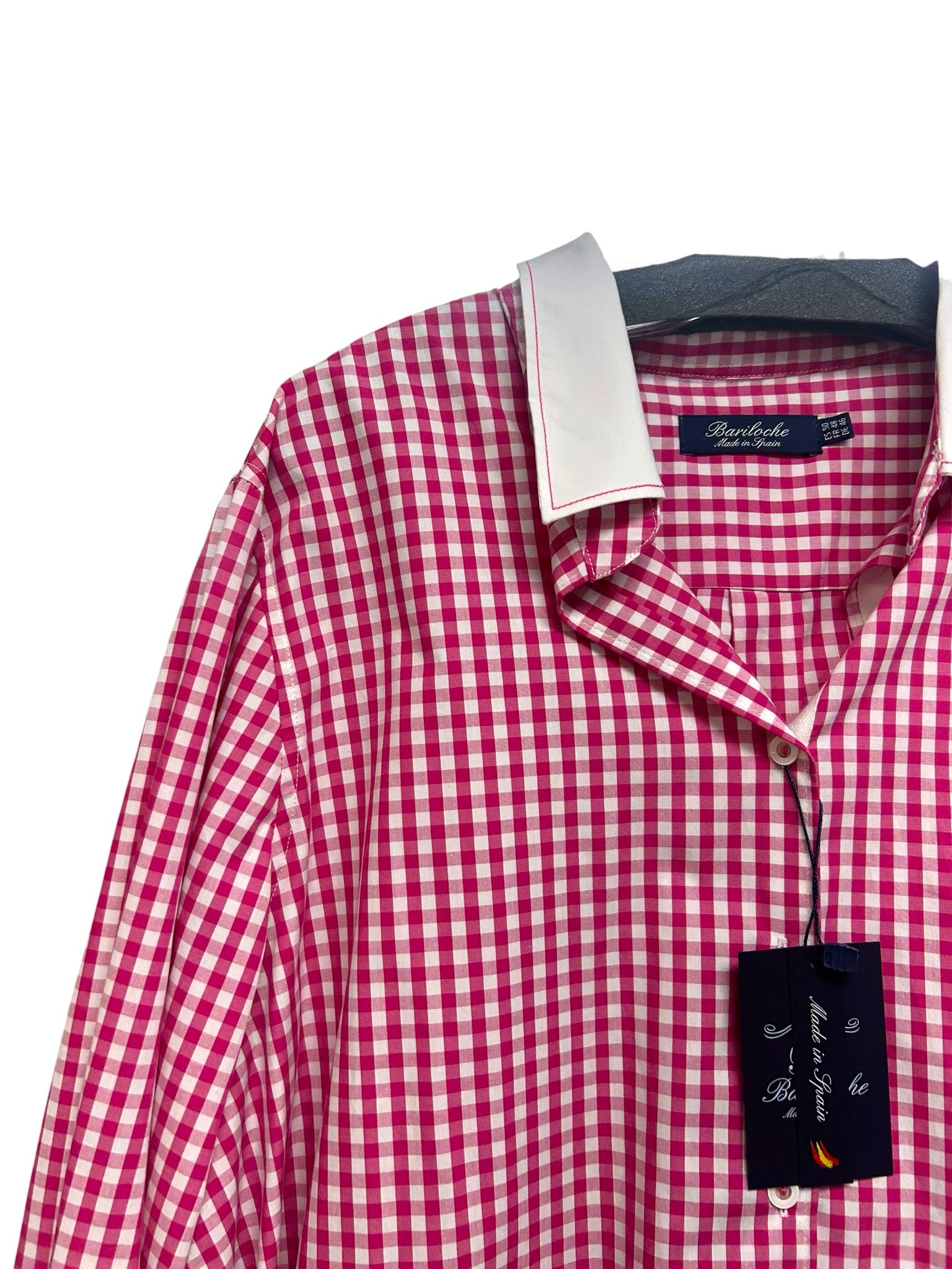 NWT BARILOCHE FIONA PINK GINGHAM COLLARED BUTTON DOWN TOP SIZE XL