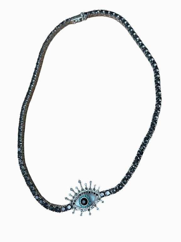 KURT GEIGER  EVIL EYE TENNIS NECKLACE BLACK DIAMOND