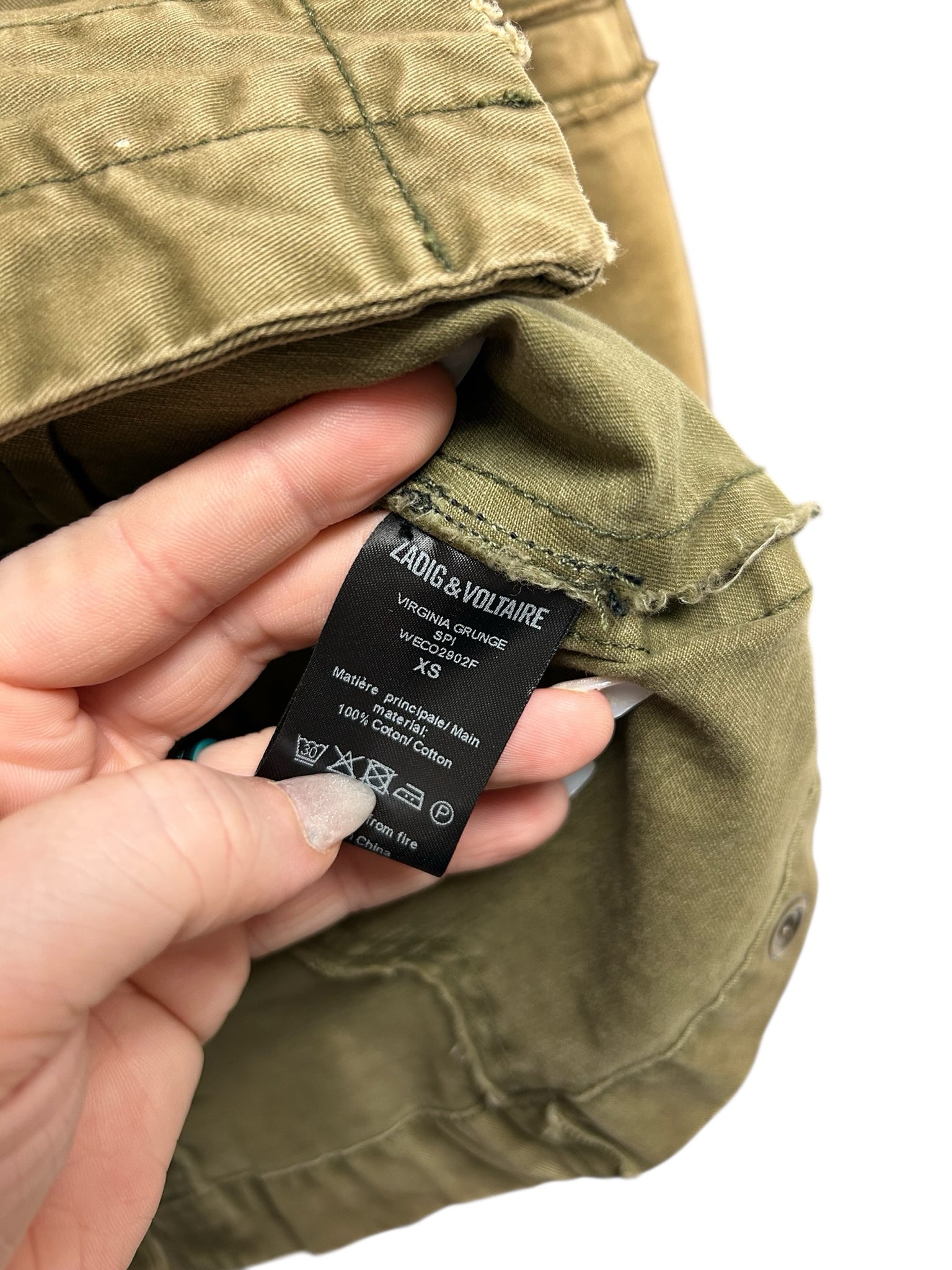 ZADIG & VOLTAIRE VIRGINIA GRUNGE FADED PATCH MILITARY JACKET SIZE XS