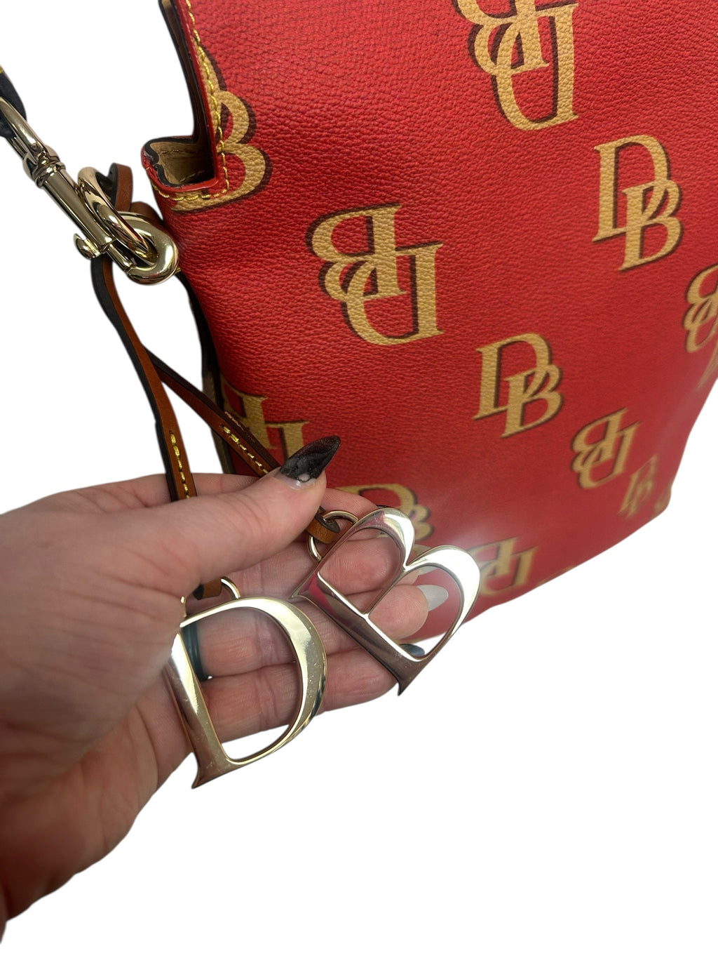 DOONEY & BOURKE LARGE MONOGRAM COATED HOBO SHOULDER BAG RED