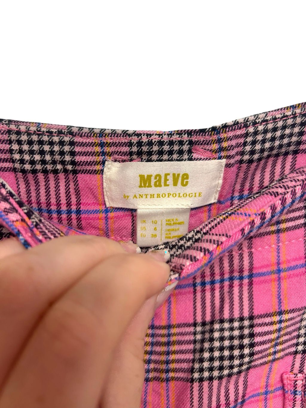 ANTHROPOLOGIE MAEVE RELAXED WIDE LEG PINK PLAID TROUSERS SIZE 6
