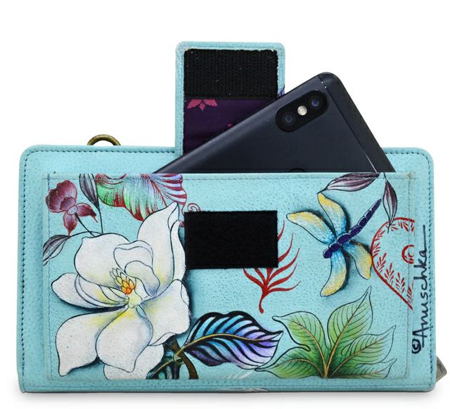 ANUSCHKA JARDIN BLEU RFID ORGANIZER TURQUOISE CROSSBODY