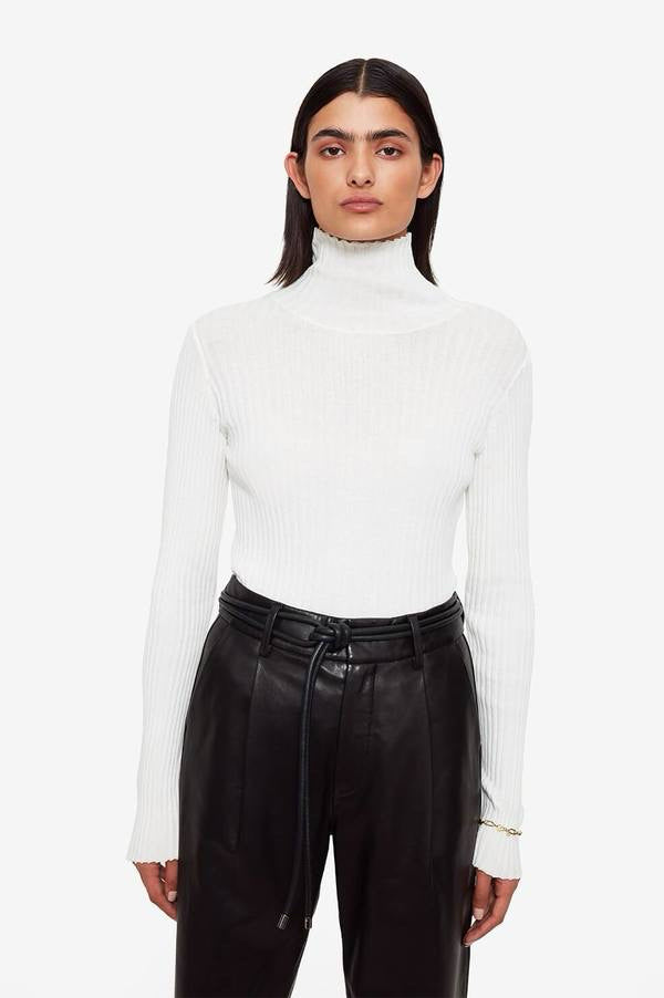 ANINE BING CLARE COTTON RIBBED TISSUE TURTLENECK SIZE MEDIUM