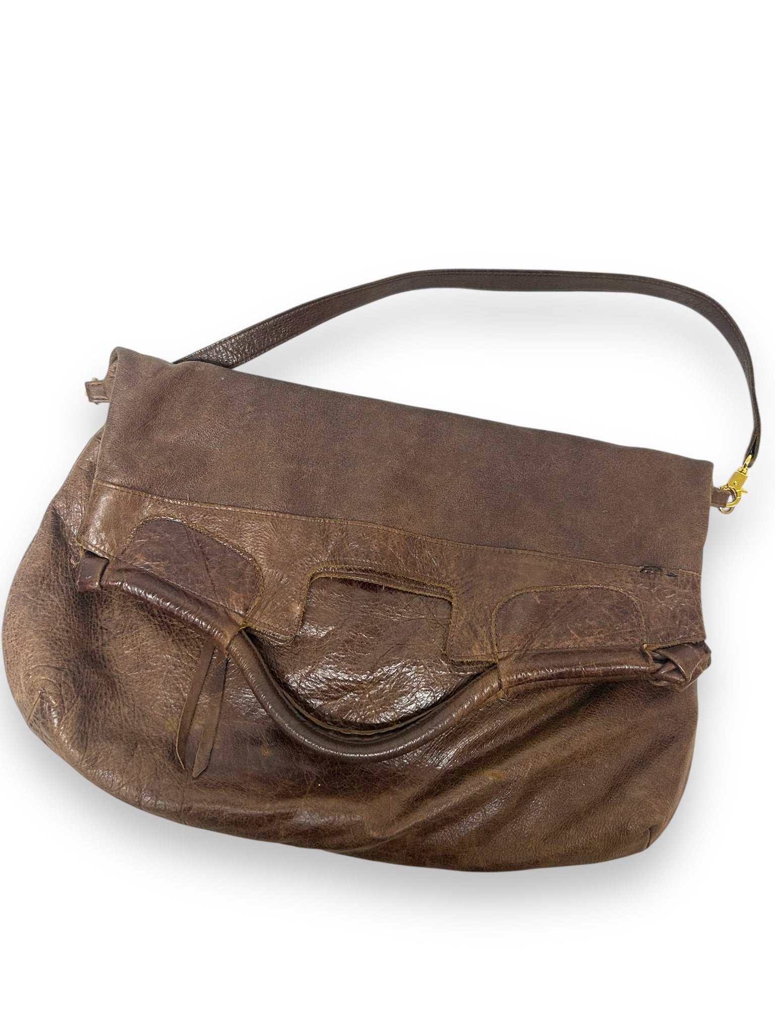 ANNA CORINNA BROWN LEATHER HOBO FOLD OVER SHOULDER BAG