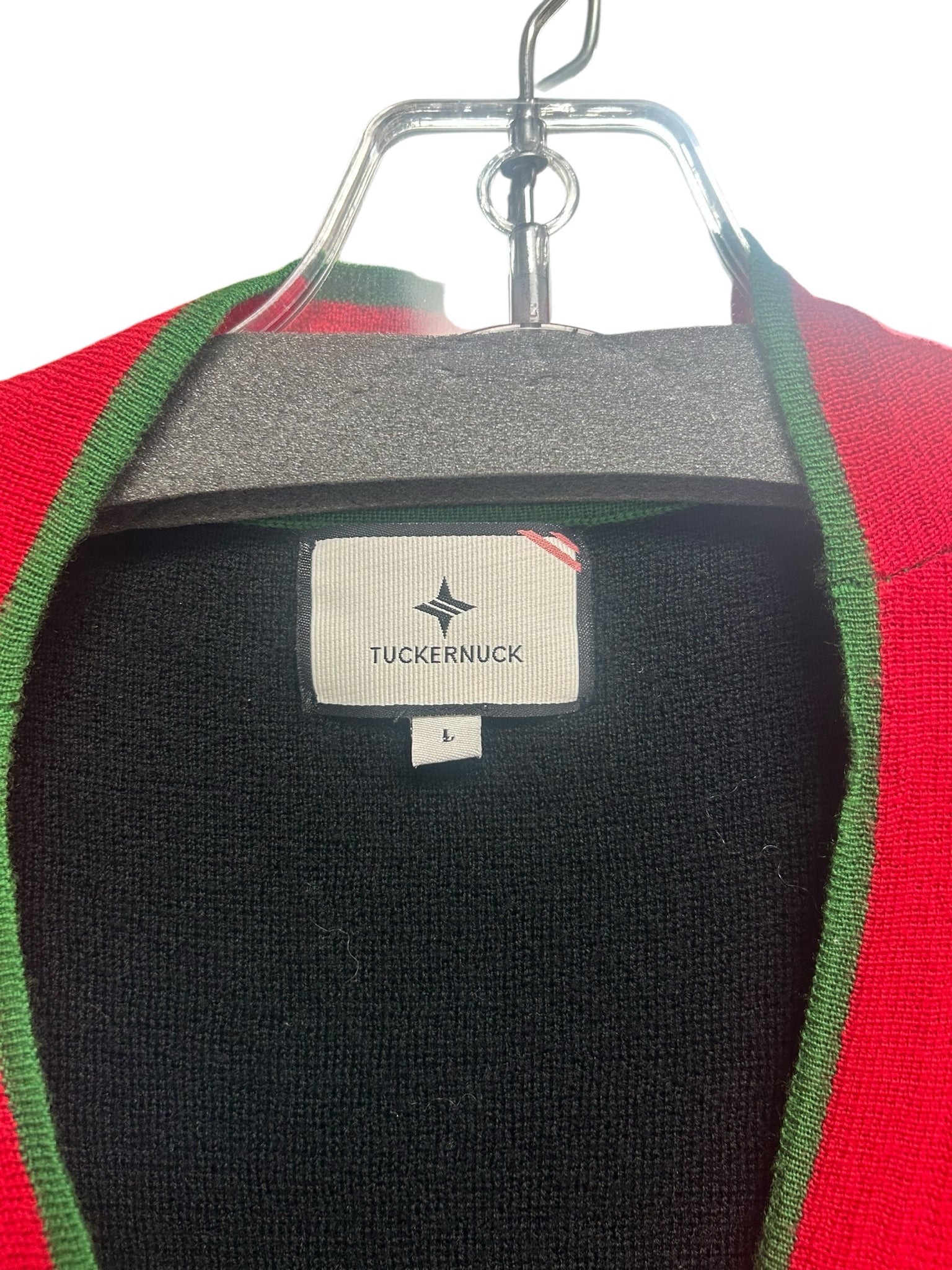 TUCKERNUCK LAUREN TWO-TONE CARDIGAN WOOL BLEND RED BLACK SIZE LARGE