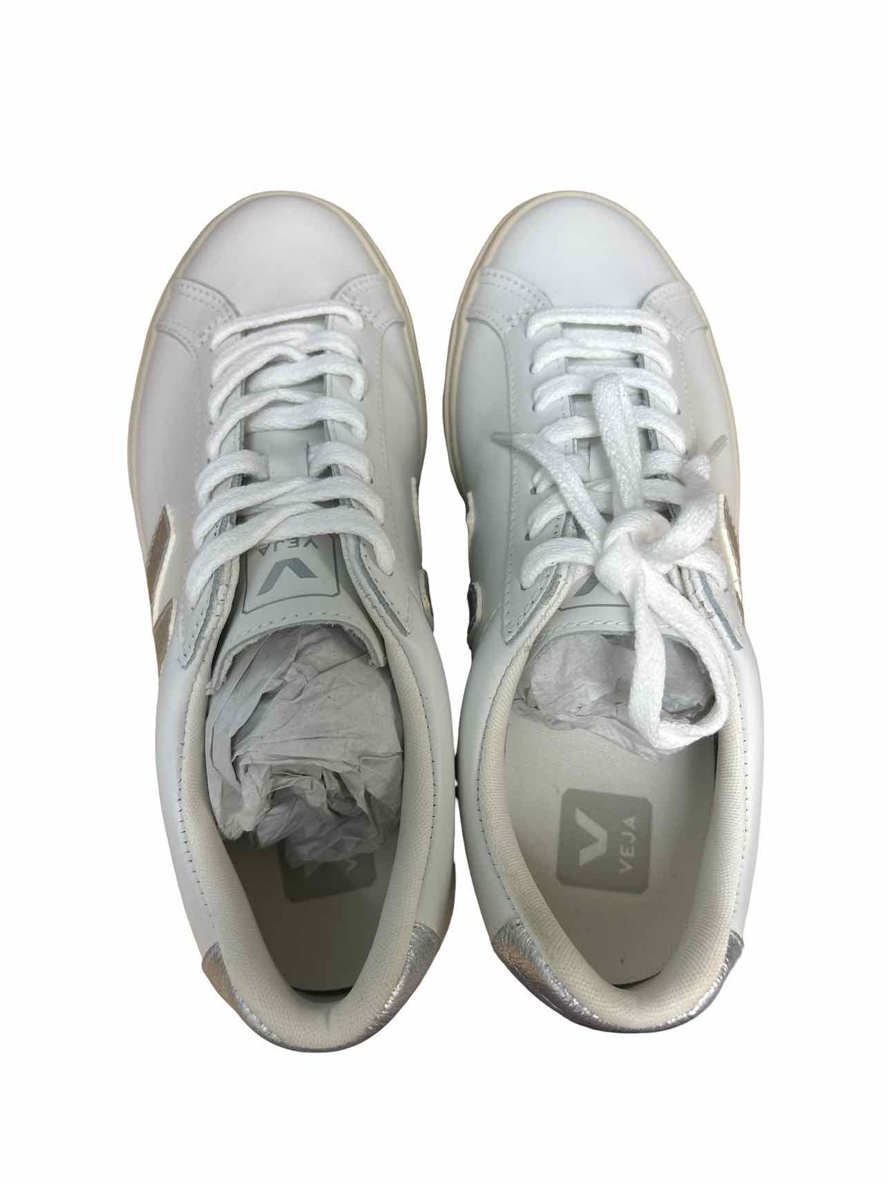 VEJA ESPLAR EXTRA WHITE SILVER LEATHER SNEAKER TRAINER SIZE: 8
