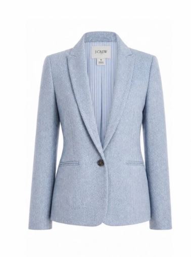 NWT J.CREW FACTORY COTTON HERRIGBONE LIGHT BLUE BUTTON BLAZER SIZE 12