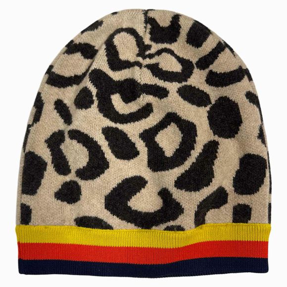 KUHL GENIUS CASHMERE BLEND BEANIE HAT IN LEOPARD PRINT