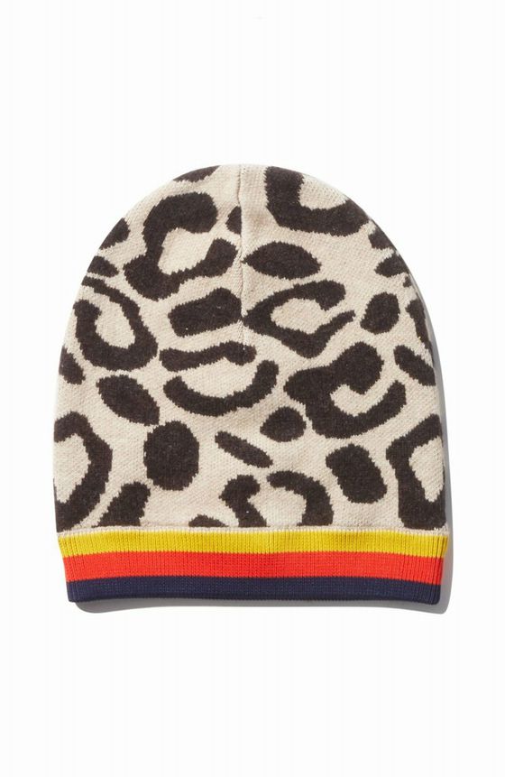 KUHL GENIUS CASHMERE BLEND BEANIE HAT IN LEOPARD PRINT