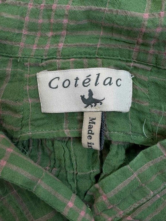 COTELAC 99% COTTON CRINKLE PLAID BUTTON DOWN GREEN/PINK TOP SIZE 0