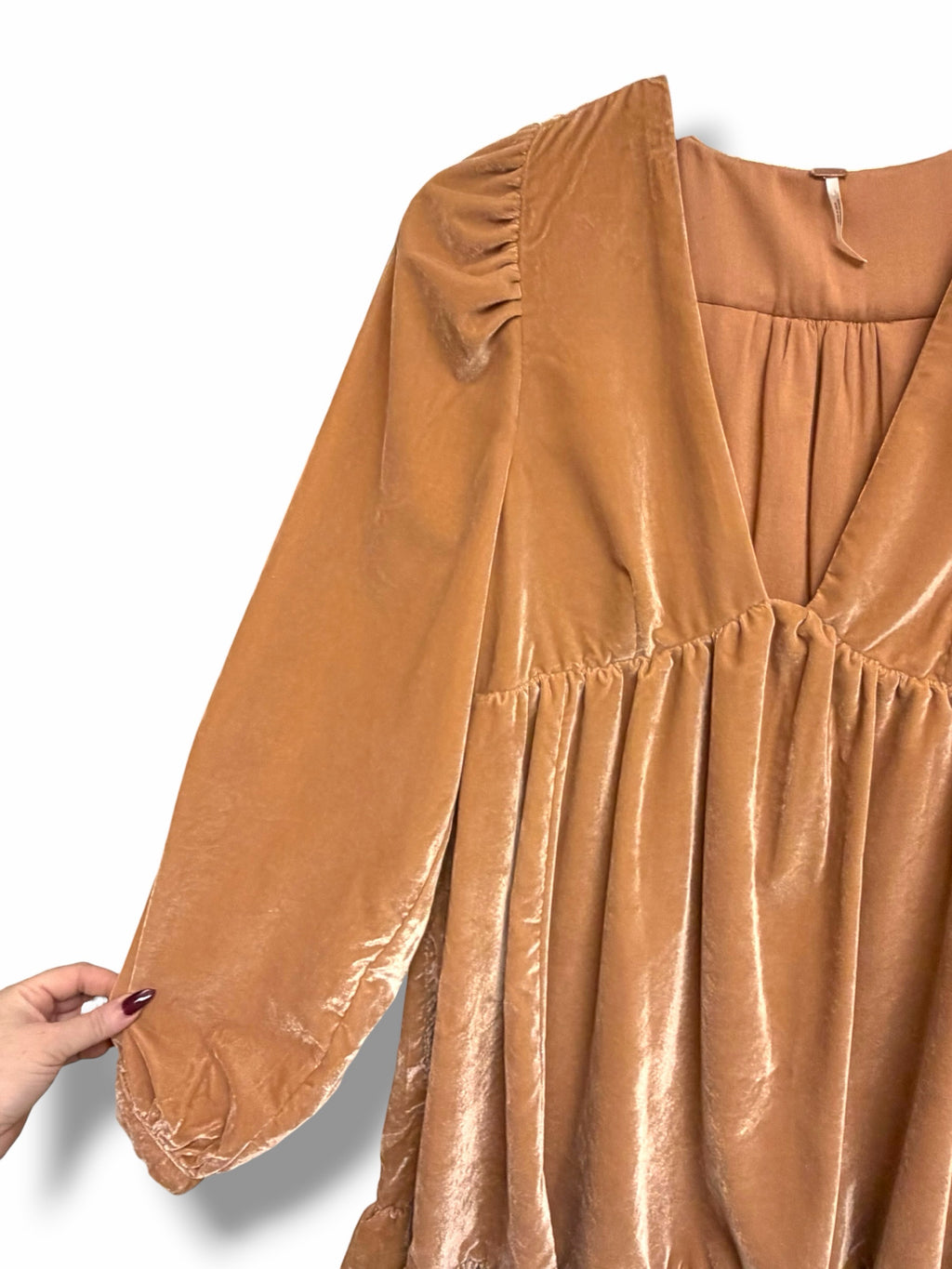 FREE PEOPLE ESTELLA PEACH VELVET MINI DRESS SIZE SMALL