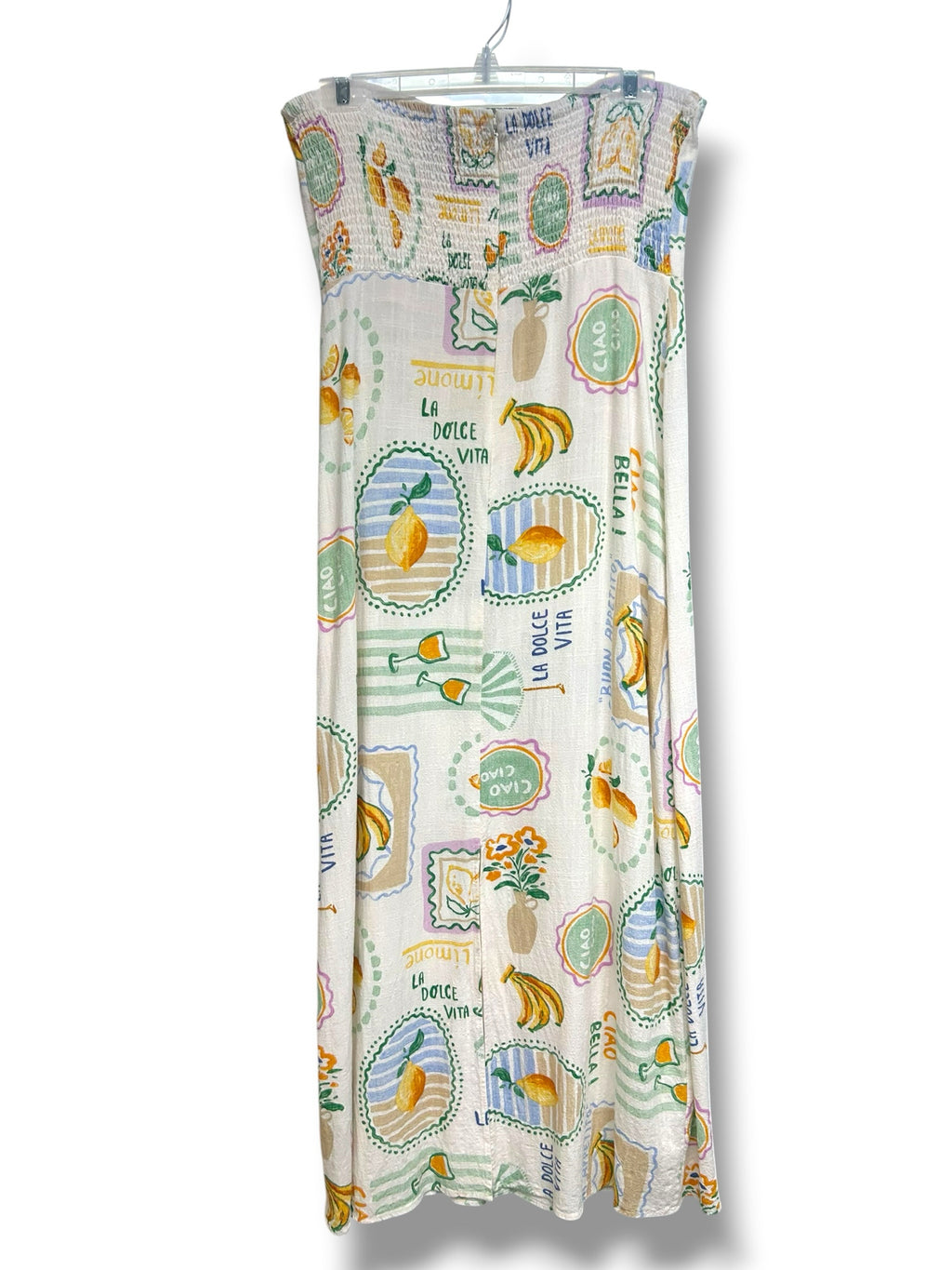 ANTHROPOLOGIE PAPER HEART LA DOLCE VITA LINEN BLEND STRAPLESS MIDI DRESS SIZE L