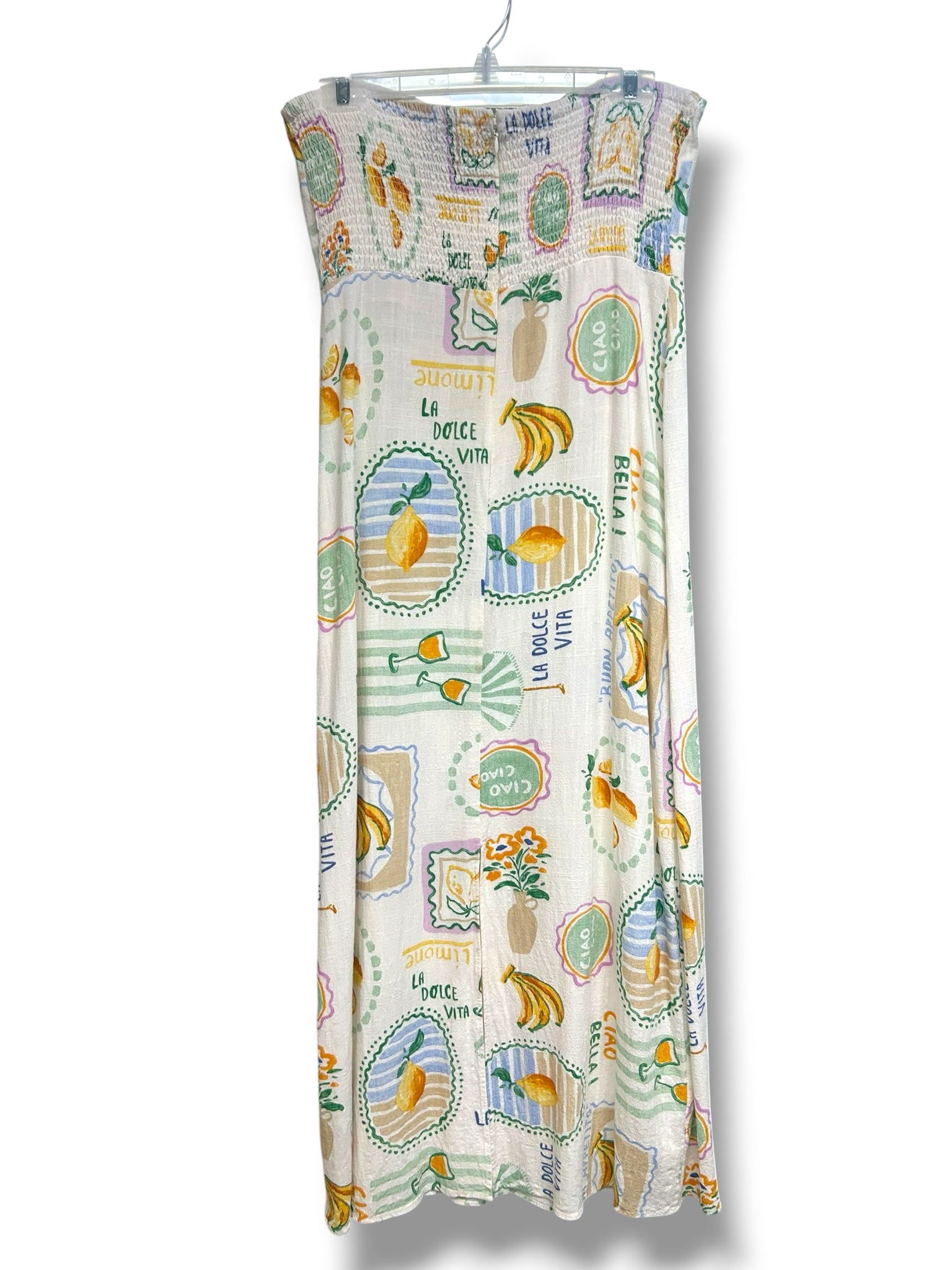 ANTHROPOLOGIE PAPER HEART LA DOLCE VITA LINEN BLEND STRAPLESS MIDI DRESS SIZE L