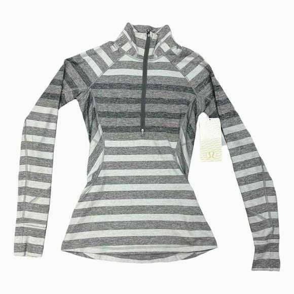 LULULEMON NWT! RACE YOUR PACE QUARTER ZIP WITH GRAY STRIPES SIZE 4