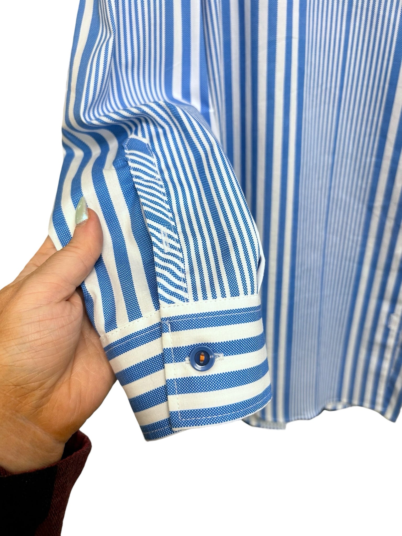 BARILOCHE SPAIN FIONA COTTON BLEND BLUE WHITE STRIPED BUTTON DOWN SIZE XL