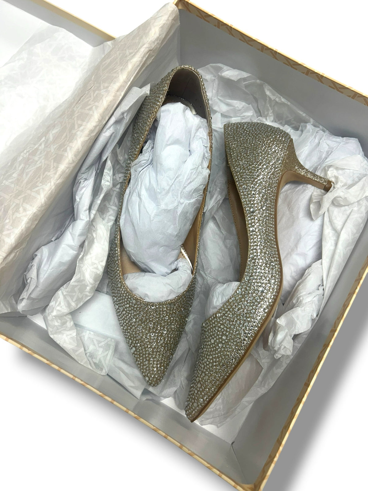 NEW IN BOX BADGLEY MISCHKA FRENCHIE RHINESTONE KITTEN HEEL SIZE 7.5 WIDE