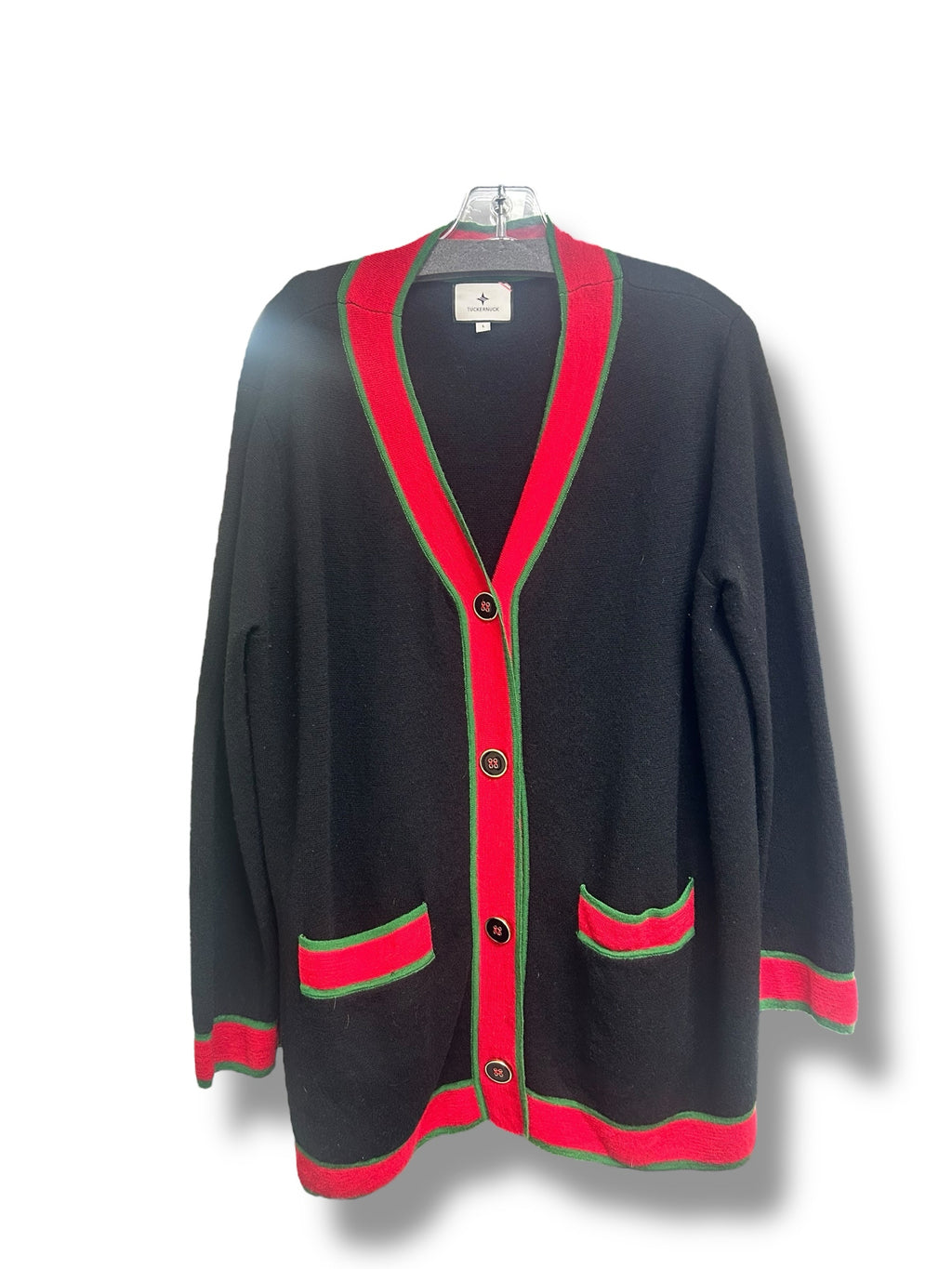 TUCKERNUCK LAUREN TWO-TONE CARDIGAN WOOL BLEND RED BLACK SIZE LARGE