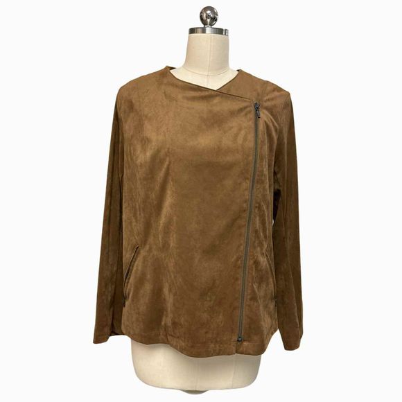 JJILL FAUX SUEDE MOTO TOPPER ACORN JACKET SIZE  LP