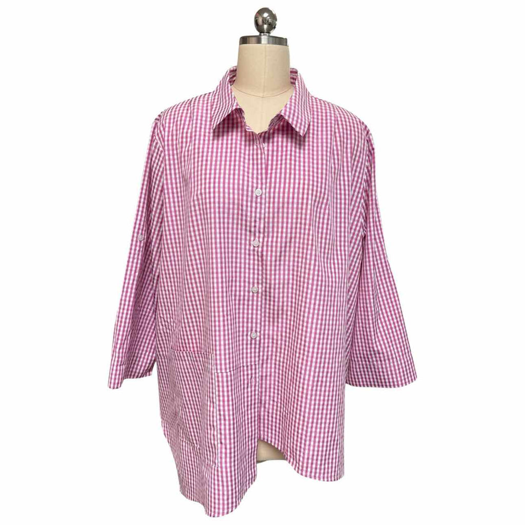 FOIL GINGHAM BUTTON UP TRAPEZE STYLE PINK/WHITE SHIRT SIZE 12