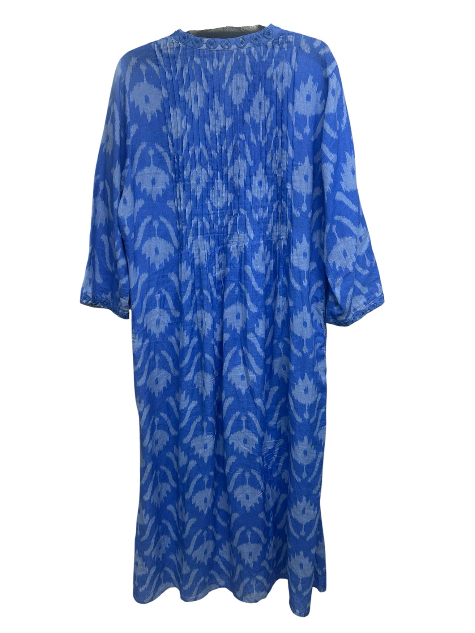 NIMO WITH LOVE BLUE EMBROIDERED LONG SLEEVE LINEN  KAFTAN DRESS SIZE XL