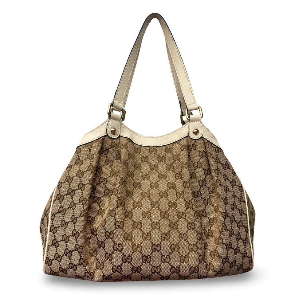 GUCCI VINTAGE Y2K GG CANVAS LOGO LEATHER SHOULDER BAG