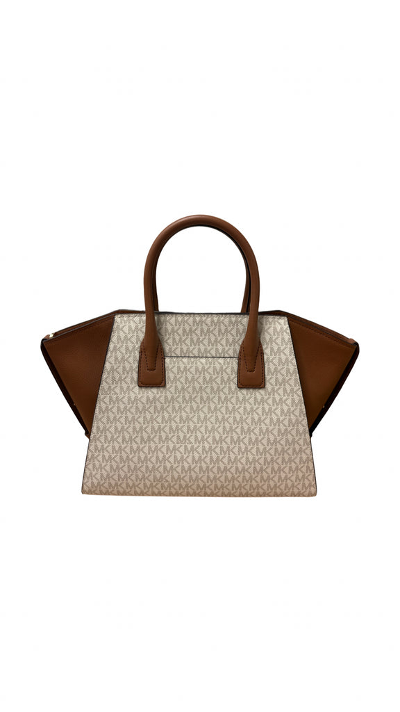 MICHAEL KORS AVRIL SIGNATURE SATCHEL IN WHITE/BROWN