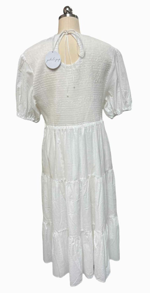 PETAL & PUP NWT! SMOCKED PUFF SLV TIERED WHITE DRESS SIZE XL