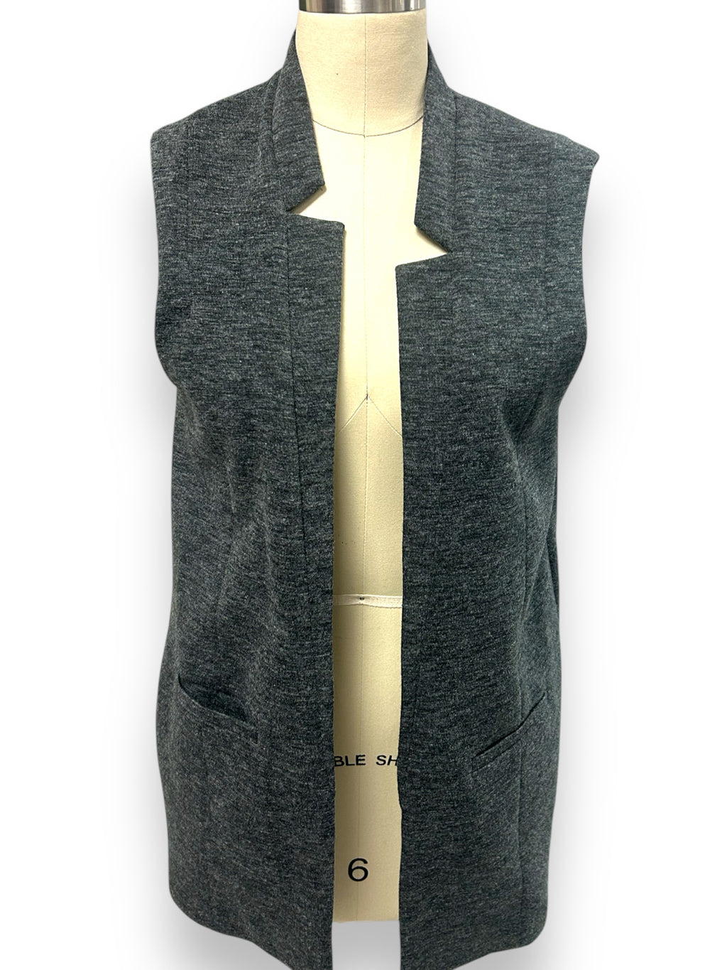 CLUB MONACO GRAY BLACK SLEEVELESS NOTCHED OPEN VEST SIZE MEDIUM