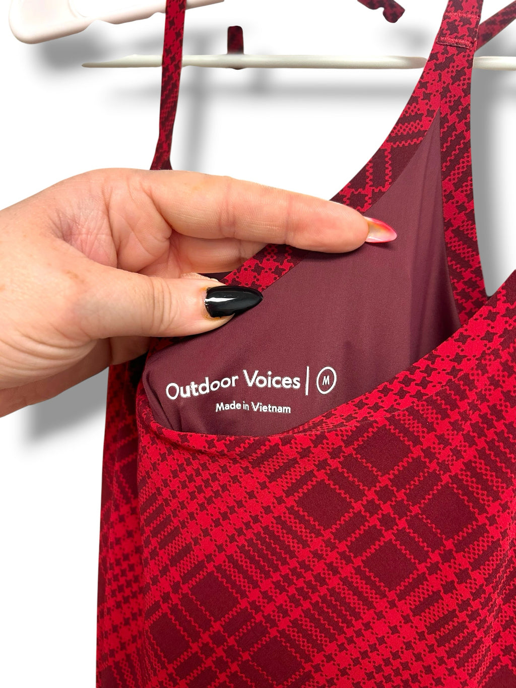 OUTDOOR VOICES THE EXERCISE DRESS IN POMEGRANATE PLAID SIZE MEDIUM