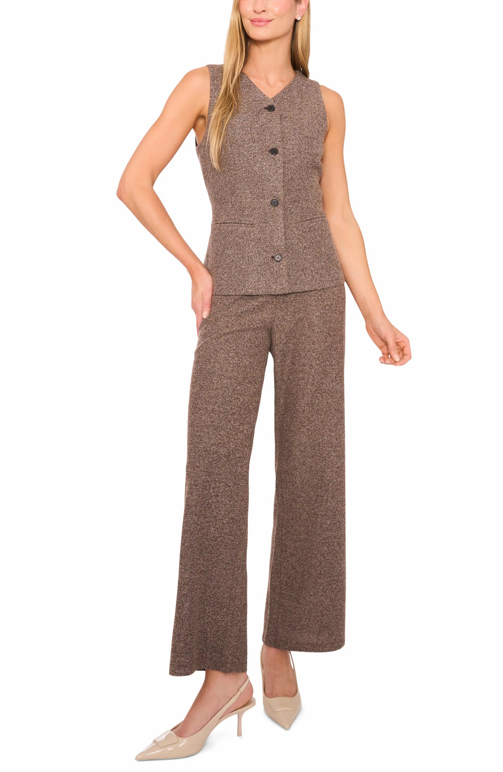 HALOGEN BROWN TWEED PANT BUTTON UP VEST SET SIZE SMALL/LARGE