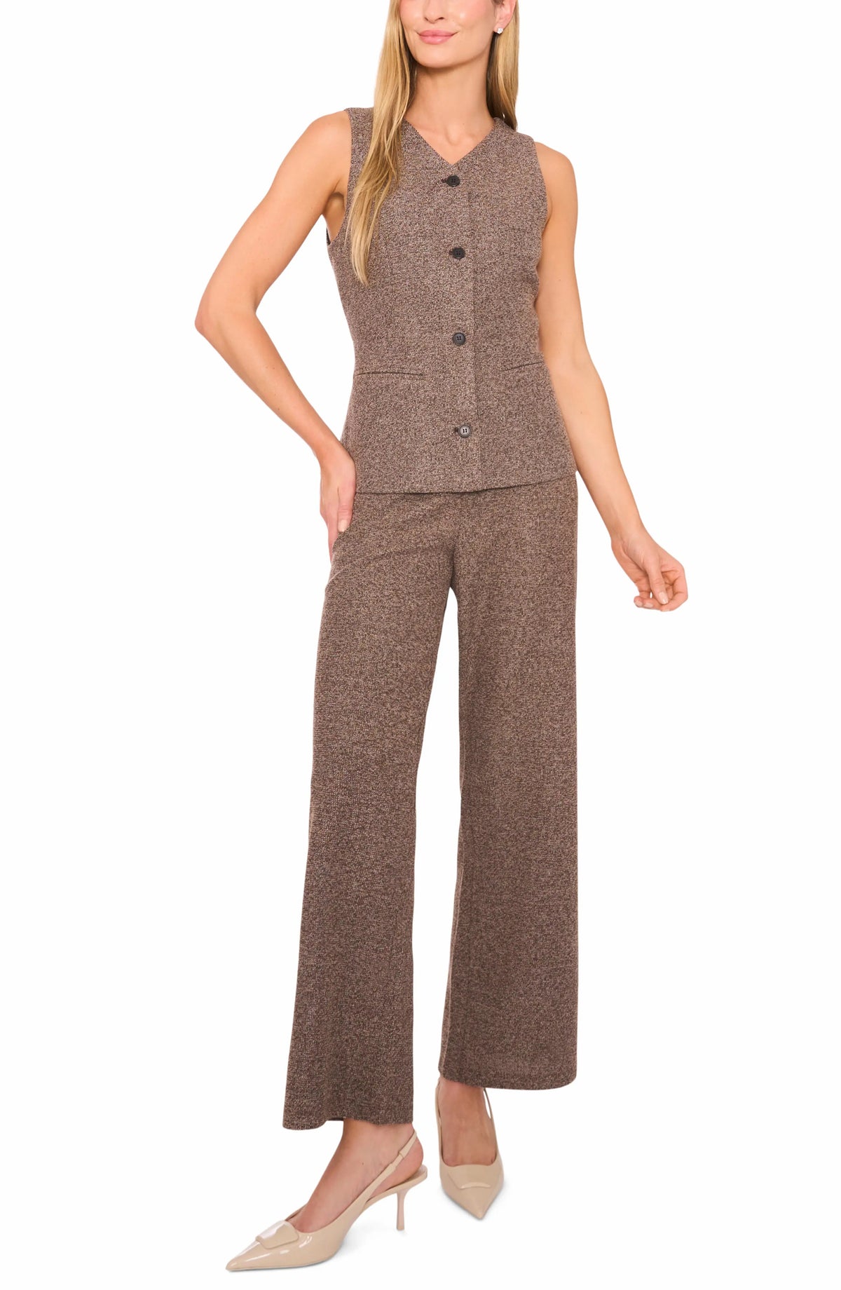 HALOGEN BROWN TWEED PANT BUTTON UP VEST SET SIZE SMALL/LARGE