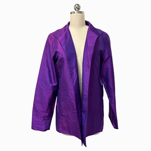 MARIKO IRRIDESCENT SILK LONG TOPPER PURPLE JACKET OPEN SIZE L