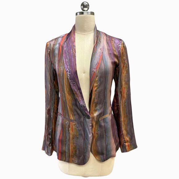 BURNING TORCH LOST HORIZON SILK BLEND SMOKING MULTI-COLOR JACKET SIZE XS