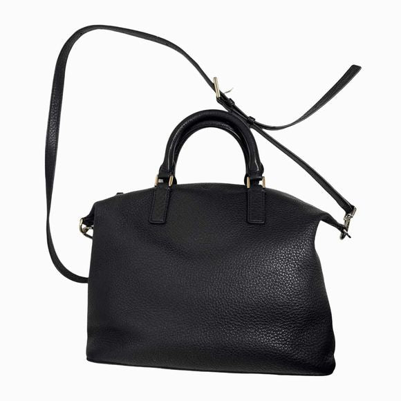 TORY BURCH MCGRAW PEBBLED SLOUCHY BLACK SATCHEL