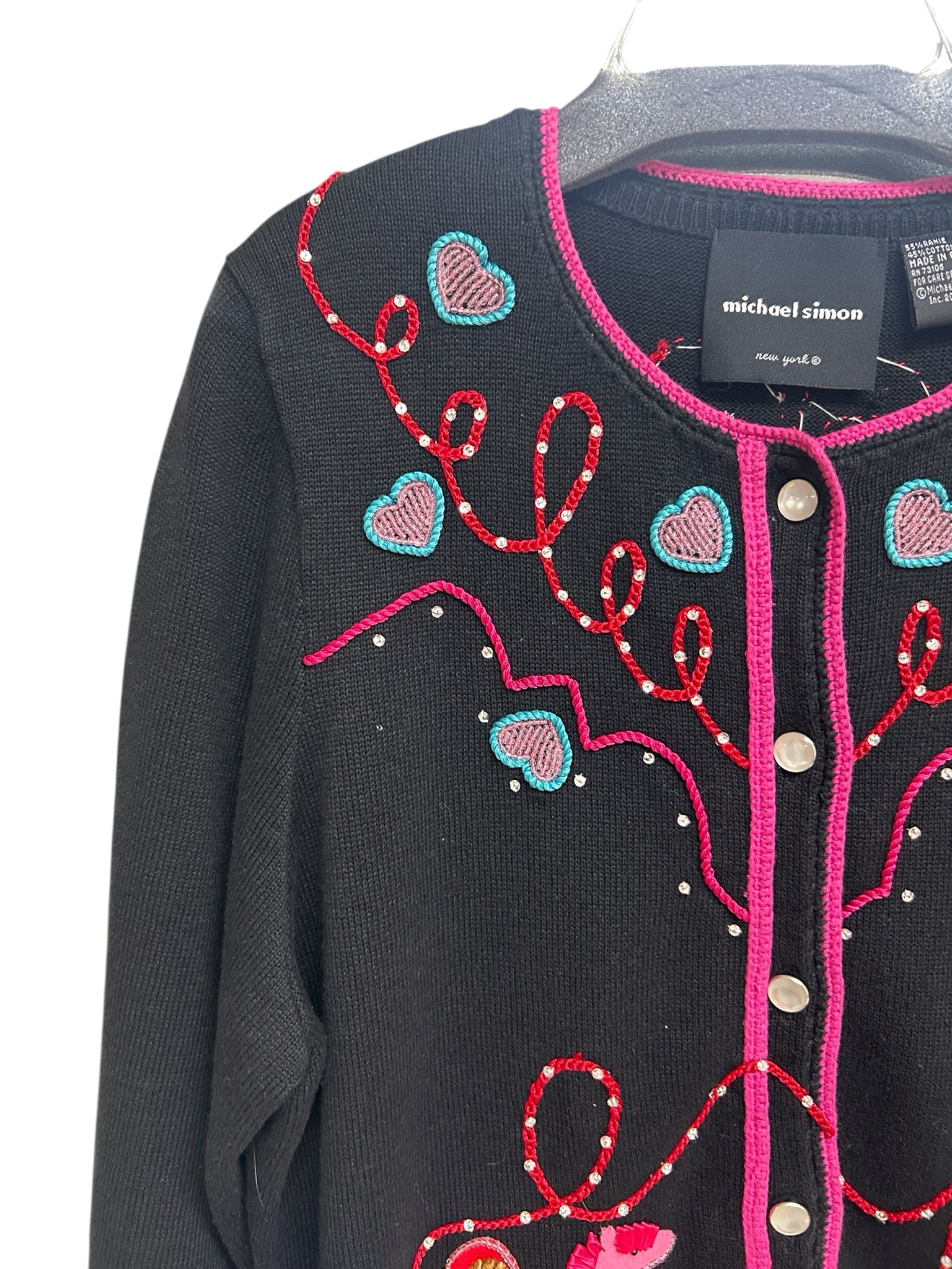 MICHAEL SIMON VINTAGE EMBROIDERED COWGIRL CARDIGAN PINK BEADED FRINGE LARGE