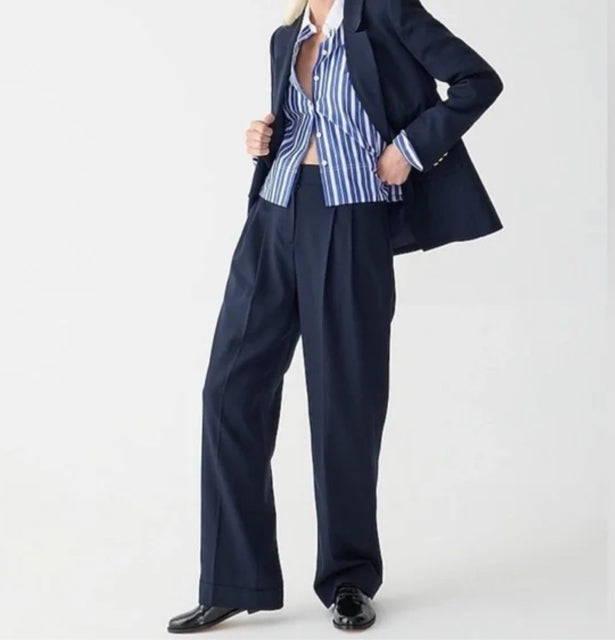 JCREW ESSENTIAL WIDE LEG CITY CREPE TROUSER -MEDITERRANEAN NAVY SIZE 12