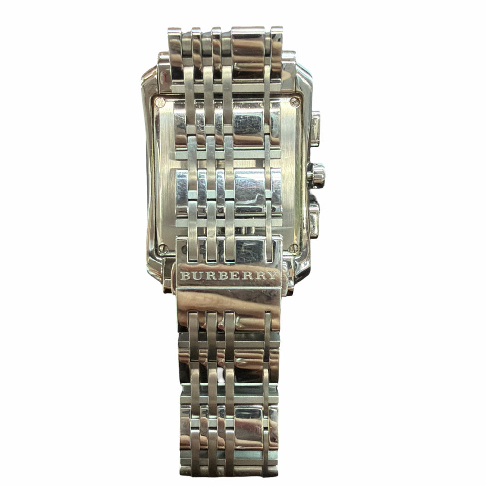 BURBERRY BU1560 CHRONOGRAPH QUARTZ WATCH - NEW BATTERY, LINKS, BOOKLETS, BOX
